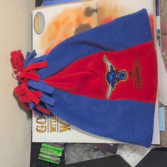 VINTAGE 90s WWF Y2K Attitude THE ROCK Dwayne Johnson Blue Red Jester Beanie Hat
